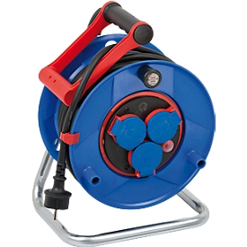 Brennenstuhl Garant Bretec tambour de câble industriel/de chantier, 25 mètres, IP44, contact rotatif Bretec, caoutchouc-néoprène, cablepilot, bleu/noir