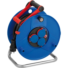 Brennenstuhl Garant kabelhaspel, 3 wandcontactdozen met aardingscontact, Bremaxx kabel, 50 meter, speciaal kunststof, geschikt voor buitengebruik, met draaigreep, B 290 x H 370 mm, blauw/rood/zwart