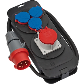 Brennenstuhl krachtstation, 1x CEE 400V/16A wandcontactdoos, 3x 230V wandcontactdozen, IP44, 2 m kabel, L 350 x B 135 x H 110, zwart