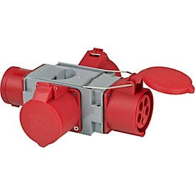 Brennenstuhl kruisverdeler CEE400V/32A, 3 CEE-stopcontacten, IP44, speciale kunststof, voor buiten, grijs/rood