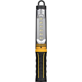 Brennenstuhl LED Lampe d'atelier à accu WL 500 A, 520 lm, 3 positions de commutation, pied avec aimant, crochet rotatif, accu Li-Ion, câble de charge USB, L 44 x H 300 x P 35 mm, orange/noir