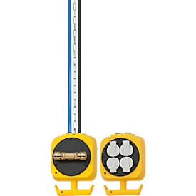 Brennenstuhl pendant power distributor, 4 socket outlets with earthing contact, 2 one-hand pneumatic couplings, IP44, 5 m cable length, steel chain, L 175 x W 140 x H 600 mm, yellow