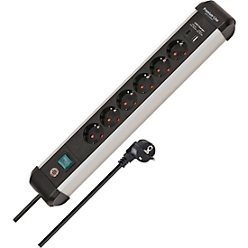 Brennenstuhl Premium-Alu-Line contactdoosstrip, 6-voudig, USB-C PD 30W, aluminium, 3m kabel, zwart/zilver