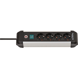 Brennenstuhl Premium-Alu-Line Steckdosenleiste, 4-fach, Aluminium, 1,8m Kabel, beleuchteter Sicherheitsschalter, 45°-Anordnung, schwarz/silber