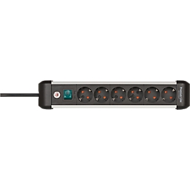Brennenstuhl Premium-Alu-Line Steckdosenleiste, 6-fach, Aluminium, 3m Kabel, beleuchteter Sicherheitsschalter, 45°-Anordnung, schwarz/silber