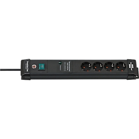 Brennenstuhl Premium-Line 4er-Steckdosenleiste, 1,8 m Kabel, 60.000A Überspannungsschutz, Sicherheitsschalter, L 448 x B 60 x T 120 mm, schwarz