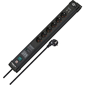 Brennenstuhl Premium-Line contactdoosstrip, 6-voudig, overspanningsbeveiliging 60.000A, 2 USB-poorten, 3m kabel, zwart