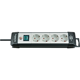 Brennenstuhl Premium-Line stekkerdoos 4-voudig, ophanginrichting, verlichte veiligheidsschakelaar, 45°-opstelling, lichtgrijs/zwart