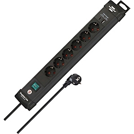 Brennenstuhl Premium-Line stekkerdoos, 6-voudig, USB-C 30W, USB-A 18W, zeer breukvast kunststof, wandmontage, zwart