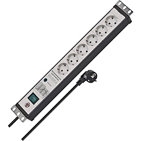 Brennenstuhl Premium-Line stekkerdoos met overspanningsbeveiliging, 6-voudig, 19" formaat, 3 m kabel, verlichte schakelaar, IP20, grijs/zwart