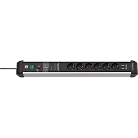 Brennenstuhl Premium-Protect-Line 6-voudige contactdoosstrip, 3 m kabel, 60.000A overspanningsbeveiliging, 2 USB-poorten, geanodiseerd aluminium, zwart/aluminiumzilver