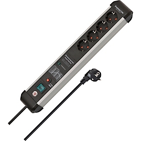 Brennenstuhl Premium-Protect-Line 60.000A overspanningsbeveiligingscontactdoos, 4-voudig, aluminium, wandmontage, 3m kabel, zwart/zilver