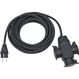 Brennenstuhl Rallonge, 10 m, 3 prises Schuko, triple couplage caoutchouc, couvercle rabattable, IP44, noir