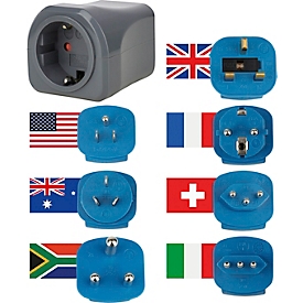 Brennenstuhl Reisestecker-Set, 7 Steckereinsätze, 10A Sicherung, kompakt, schwarz, inkl. Stoffbeutel, für über 150 Länder