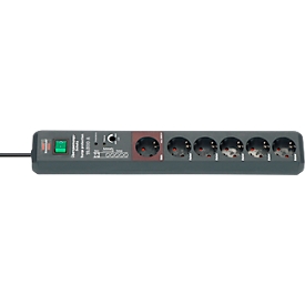 Brennenstuhl Secure-Tec 6-fach-Steckdosenleiste, Sicherheitsschalter, Automatik-Schaltsystem, Überspannungsschutz bis 19.500 A, 3 m Kabel, L 485 x B 65 x T 105 mm, anthrazit