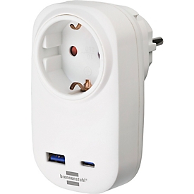 Brennenstuhl wandcontactdoosadapter USB C/A, 20W Power Delivery, compact, verhoogde bescherming tegen aanraken, wit, IP20