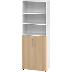 Breno combinatiekast, 6OH, kast en legbord, afsluitbaar, B 800 x D 420 x H 2156 mm, spaanplaat, wit/eiken
