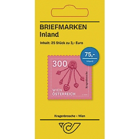 Briefmarken Österreichische Post, „Kragenbrosche“, 3,00 €, Eco Päckchen Inland, selbstklebend, rot, 25 Stück