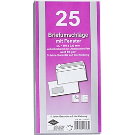 Briefumschläge, DIN lang, mit Fenster, haftklebend, 25 Stück