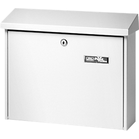 Brievenbus Journal, plaatstaal, inwerp voor C4-formaat, met naambordje en cilinderslot, wit