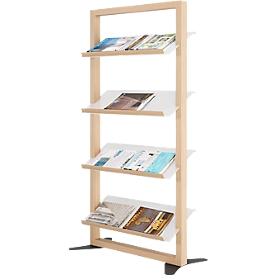 Brochurehouder Meet by Paperflow model A, 4 schappen, massief hout, brochurevakken van acrylglas