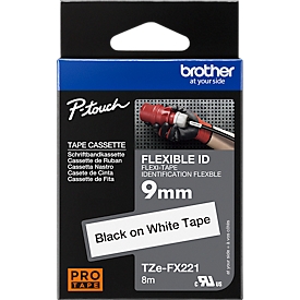 Brother lint beletteringssysteem TZe-FX221, 9 mm breed, wit/zwart