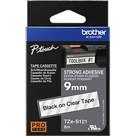 brother lint beletteringssysteem TZe-S121, 9 mm breed, kleurloos/zwart