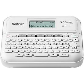 Brother PT-D410 label maker, thermal transfer, for 3.5-18 mm wide Tz tapes, 20 mm/sec, USB, keyboard