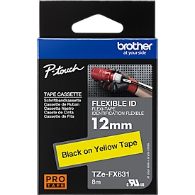 Brother Schriftbandkassette TZe-FX631, 12 mm breit, gelb/schwarz