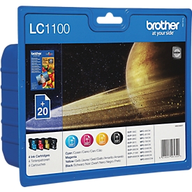 Brother Sparpaket 4 Tintenpatronen LC-1100BK/C/M/Y schwarz, cyan, magenta, gelb, original