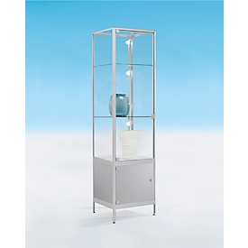 BST storage cabinet, fire protection class B1, 3 compartments, 1 storage compartment, lockable hinged doors, W 500 x D 500 x H 1950 mm, aluminum/glass/metal, silver