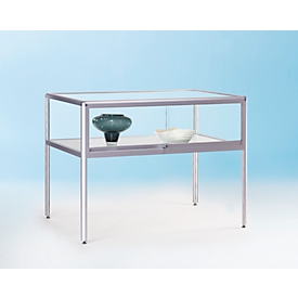 BST table display case, fire protection class B1, 1 compartment, lockable sliding door, W 480 x D 600 x H 1020 mm, aluminum/glass, silver