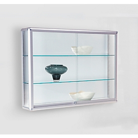 BST wandvitrine, brandveiligheidsklasse B1, 3 compartimenten, afsluitbare schuifdeuren, B 1220 x D 300 x H 1020 mm, aluminium/glas/metaal, zilverwit