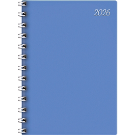 Buchkalender Korsch 2026, A5, 320 Seiten, Kalendarium für D/GB/F/I, Samstag/Sonntag auf 1 Seite, Spiralbindung, B 145 x H 205 mm, Papier, blau