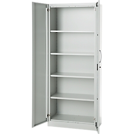 Büroschrank, 5 OH, abschliessbar, mit aufliegenden Türen, B 800 mm, Lichtgrau
