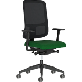 Bürostuhl NowyStyl UTILA, mit Armlehnen, Synchronmechanik, Muldensitz, sitzhöhen-/tiefenverstellbar, Rückenlehne mit Netzbezug, schwarz/grün