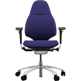 Bürostuhl RH Mereo 220, mit Armlehnen, Synchronmechanik, Flachsitz, Lordosenstütze, blau/silber