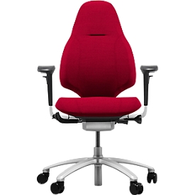 Bürostuhl RH Mereo 220, mit Armlehnen, Synchronmechanik, Flachsitz, Lordosenstütze, rot/silber