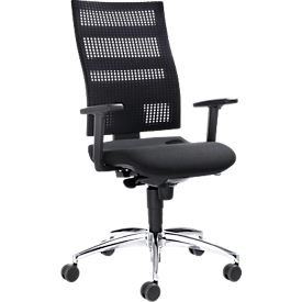 Bürostuhl SSI Proline Edition, mit Armlehnen, Synchronmechanik, Bandscheibensitz, 3D-Netzrücken, schwarz/alusilber
