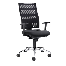 Bürostuhl SSI Proline Edition, mit Armlehnen, Synchronmechanik, Bandscheibensitz, 3D-Netzrücken, schwarz/alusilber