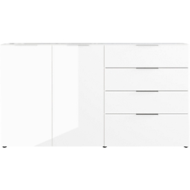 Buffet, avec 4 tiroirs et 2 portes, façade et dessus en verre, L 1840 x P 420 x H 1020 mm, blanc
