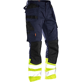 Bundhose Jobman 2513 PRACTICAL, Hi-Vis, mit Kniepolster- & Holstertaschen, EN ISO 20471 Klasse 1, dunkelblau I gelb, 48