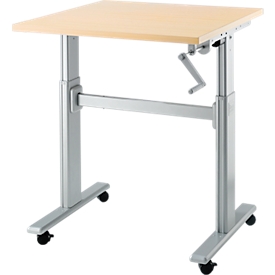 Bureau assis/debout Multitable, table à manivelle, hauteur ajustable, l. 800 mm, coloris érable/alu blanc 