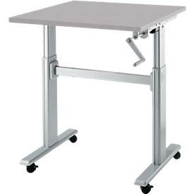 Bureau assis/debout Multitable, table à manivelle, hauteur ajustable, l. 800 mm, gris clair/alu blanc 