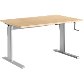 Bureau assis/debout, table à manivelle standard, hauteur ajustable, l. 1200 mm, coloris érable/alu blanc 
