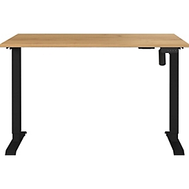 Bureau Athen, elektrisch in hoogte verstelbaar, rechthoekig, T-poot, bedieningspaneel met geheugen, B 1200 x D 800 x H 720-1190 mm, Navarra eik/zwart
