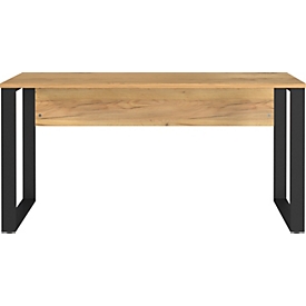 Bureau Athen, rectangulaire, pied à repasser, avec bandeau, L 1500 x P 600 x H 740 mm, chêne de Navarre/noir