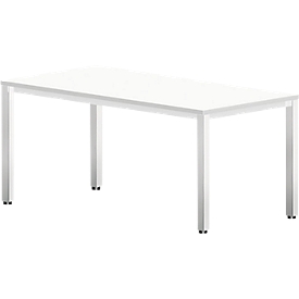 Bureau Bexxstar, rectangulaire, 4 pieds en tube carré, L 1 600 x P 800 x H 740 mm, blanc/argent chromé