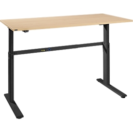 Bureau Bexxstar, réglage électrique de la hauteur, rectangulaire, C-Fu, L 1600 x P 800 x H 725-1185 mm, érable/noir