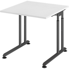 Bureau Breno, réglage manuel de la hauteur, passage de câbles horizontal, L 800 x P 800 x H 680-820 mm, panneau de particules &amp; acier, blanc/graphite